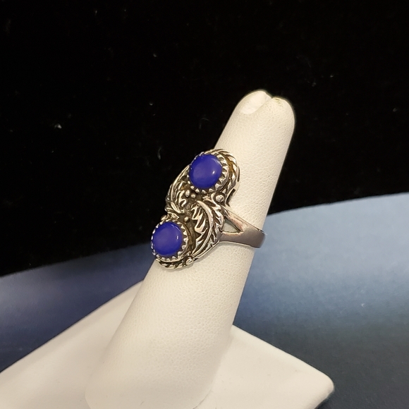 Shube sterling Southwestern Lapis Sterling Feather Swirl Ring 5 - Picture 5 of 14